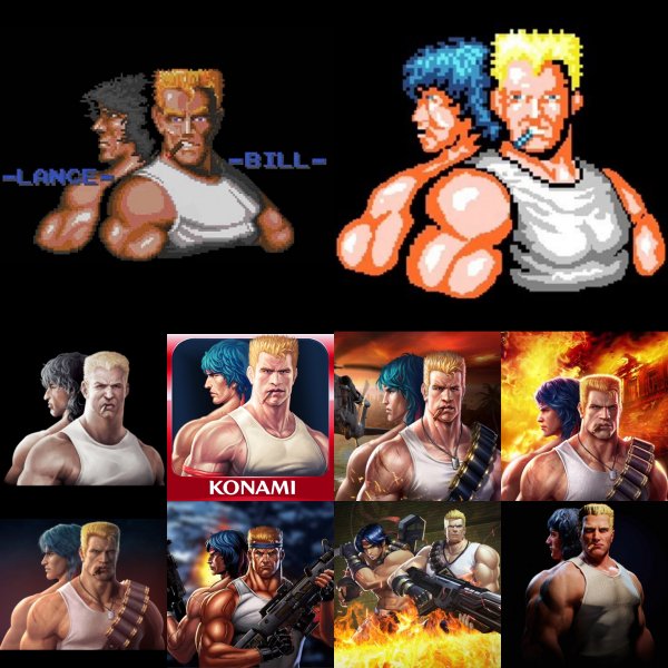 PhotoCollage. Contra. Evolution of Title Heroes (1987-2025)