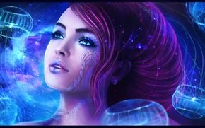 fantastika art devushka litso uzoryi vzglyad volos sma