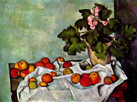 Сезанн Поль Натюрморт с кустом герани и фруктами 1890-1894 58 x 91 см Холст масло Постимпрессионизм Франция.jpg