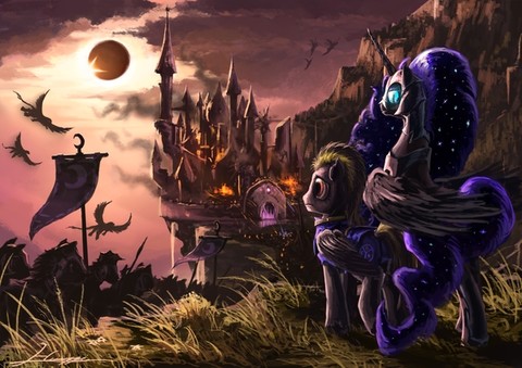 Nightmare Moon army burning Canterlot.jpg
